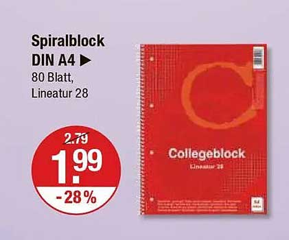Spiralblock DIN A4 – 80 Blatt, Lineatur 28