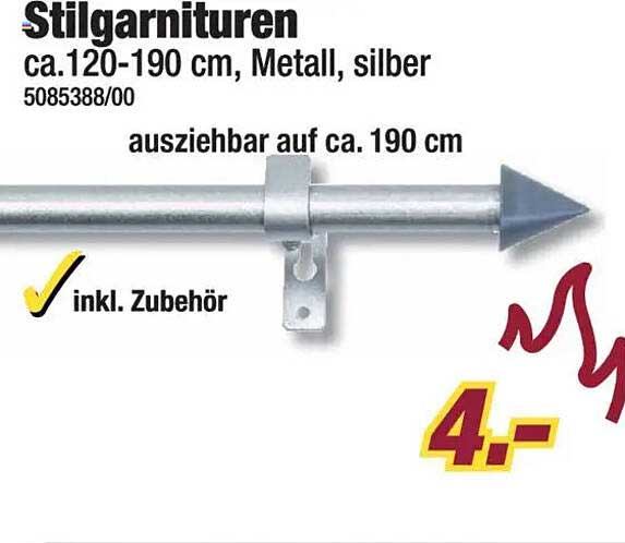 Stilgarnituren ca. 120-190 cm, Metall, silber, inkl. Zubehör