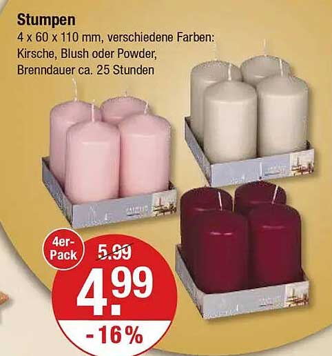 Stumpen Kerzen 4er-Pack - Kirsche, Blush oder Powder