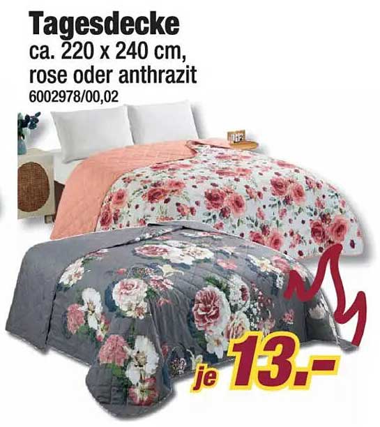 Tagesdecke ca. 220 x 240 cm, rose oder anthrazit