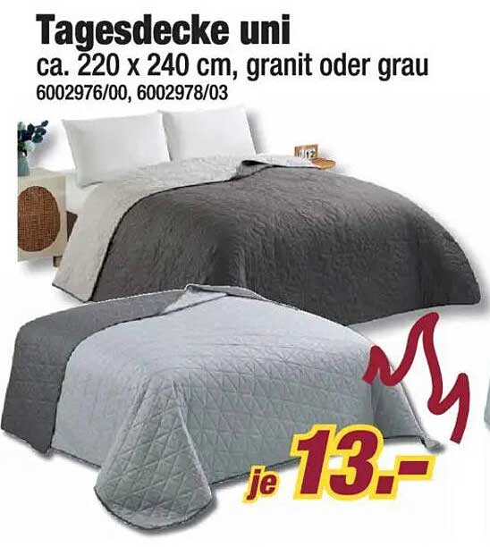 Tagesdecke uni - ca. 220 x 240 cm, granit oder grau