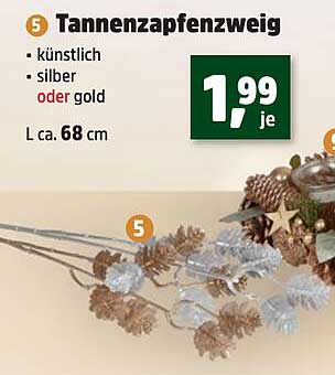 Tannenzapfenzweig - künstlich in Silber oder Gold