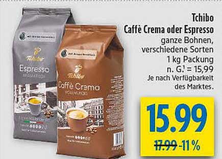 Tchibo Caffè Crema oder Espresso – ganze Bohnen, 1 kg Packung