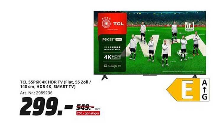 TCL 55P6K 4K HDR TV (Flat, 55 Zoll / 140 cm, HDR 4K, SMART TV)