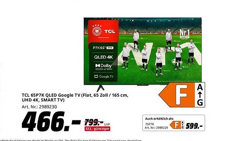 TCL 65P7K QLED Google TV (Flat, 65 Zoll / 165 cm, UHD 4K, SMART TV)