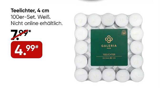 Teelichter, 4 cm, 100er-Set, Weiß