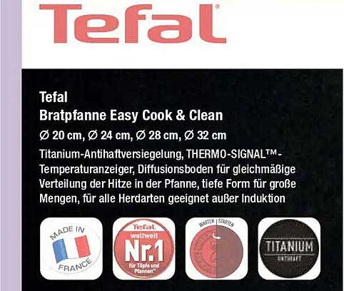 Tefal Bratpfanne Easy Cook & Clean, Ø 20 cm, Ø 24 cm, Ø 28 cm, Ø 32 cm