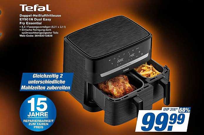 Tefal Doppel-Heißluftfritteuse EY911N Dual Easy Fry Essential