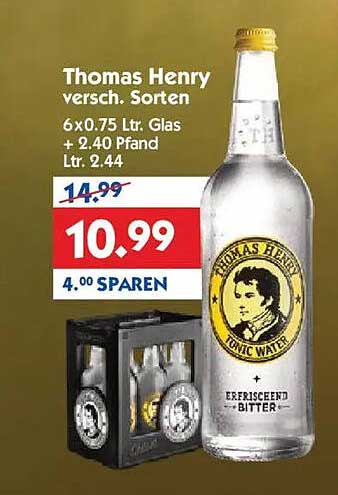 Thomas Henry Tonic Water - 6 x 0,75 L Gläser