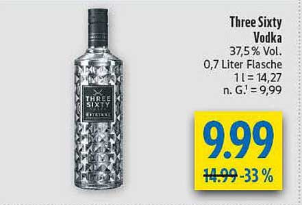 Three Sixty Vodka 37,5 % Vol., 0,7 Liter Flasche
