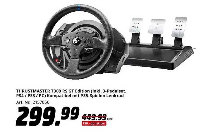 THRUSTMASTER T300 RS GT Edition inkl. 3-Pedalset, PS4/PS3/PC kompatibel mit PS5-Spielen Lenkrad