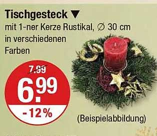 Tischgesteck mit 1-ner Kerze Rustikal, Ø 30 cm in verschiedenen Farben