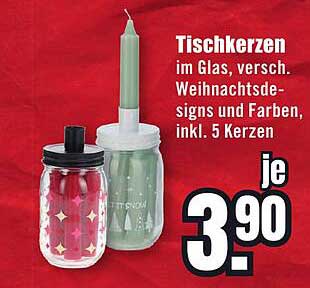 Tischkerzen im Glas, verschieden Weihnachtdesigns und Farben, inkl. 5 Kerzen