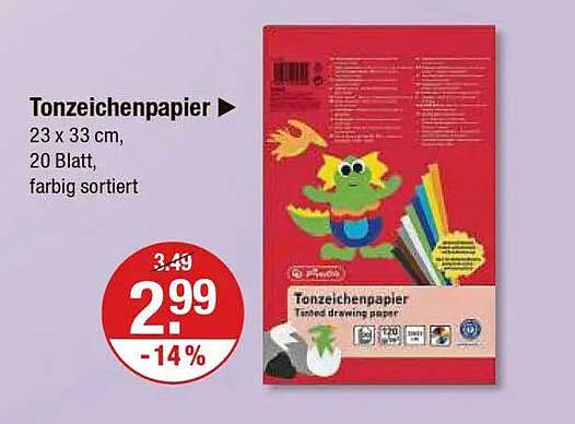 Tonzeichenpapier 23 x 33 cm, 20 Blatt, farbig sortiert