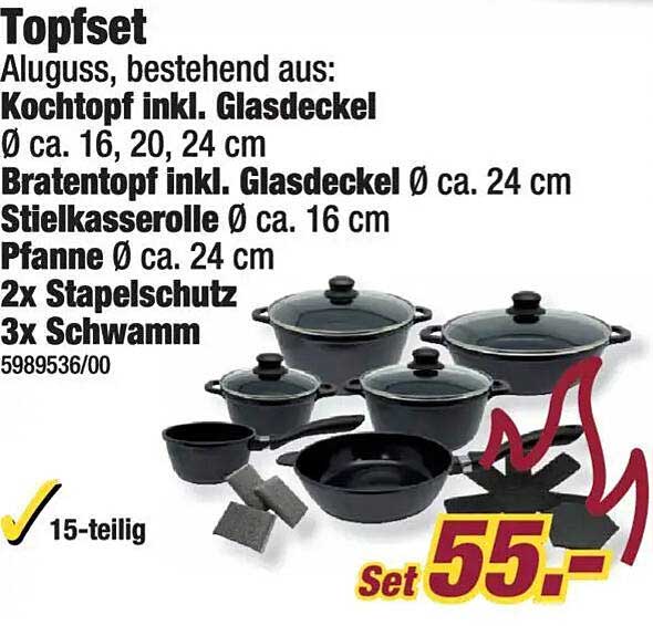 Topfset 15-teilig aus Aluminium - Ideal für jede Küche