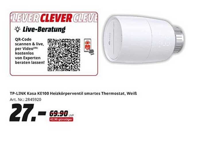 TP-LINK Kasa KE100 Heizkörperventil smarte Thermostat, Weiß