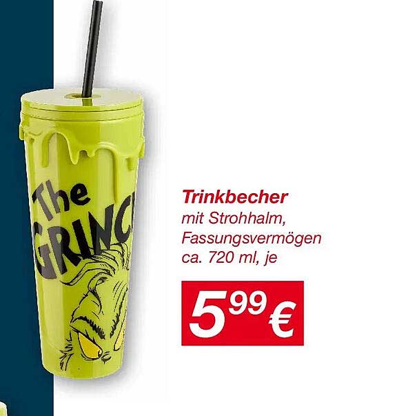 Trinkbecher mit Strohhalm - The Grinch