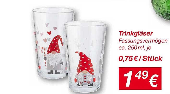 Trinkgläser mit festlichem Design, Fassungsvermögen ca. 250 ml, je 1,49 €