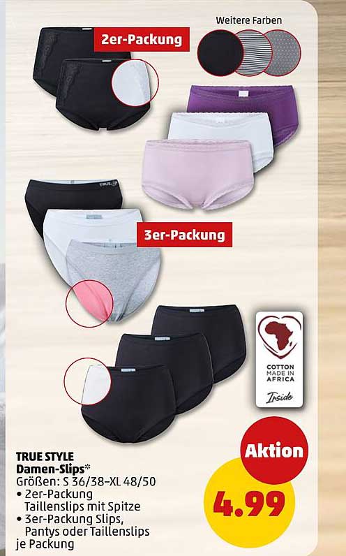 TRUE STYLE Damen-Slips – 2er und 3er-Packung