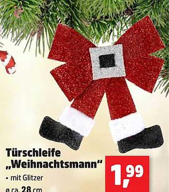 Türschleife „Weihnachtsmann“ mit Glitzer