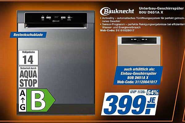 Unterbau-Geschirrspüler Bauknecht BOU D651A X