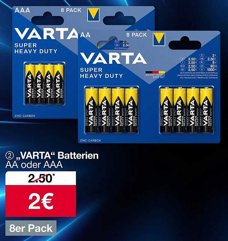 „VARTA“ Batterien AA oder AAA – 8er Pack