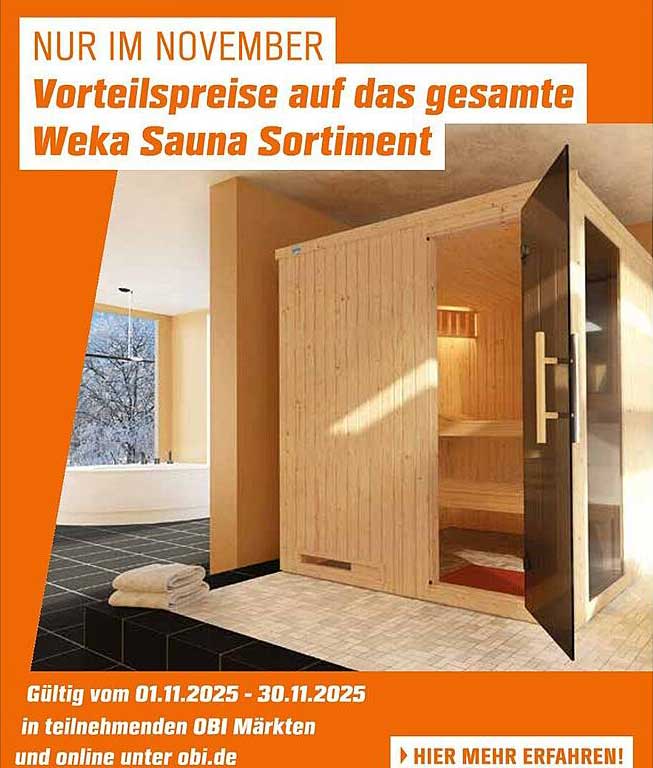 Vorteilspeise auf das gesamte Weka Sauna Sortiment