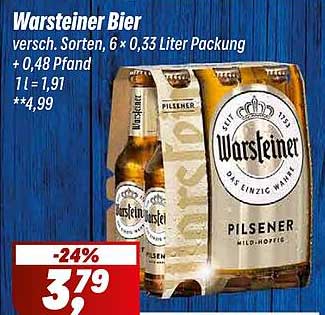 Warsteiner Bier, 6 x 0,33 Liter Verpackung