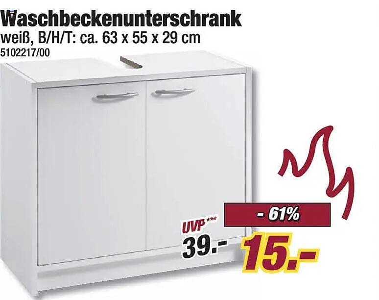 Waschbeckenunterschrank weiß, B/H/T: ca. 63 x 55 x 29 cm