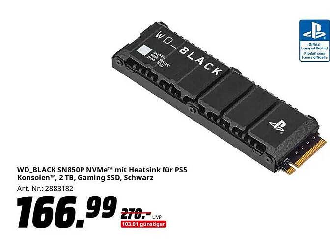 WD_BLACK SN850P NVMe™ mit Heatsink für PS5 Konsolen™, 2 TB, Gaming SSD, Schwarz