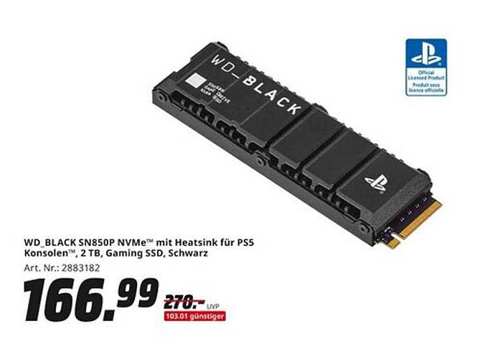WD_BLACK SN850P NVMe™ mit Heatsink für PS5 Konsolen™, 2 TB, Gaming SSD, Schwarz