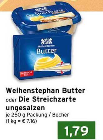 Weihenstephan Butter oder Die Streichzarte ungesalzen je 250 g Packung / Becher