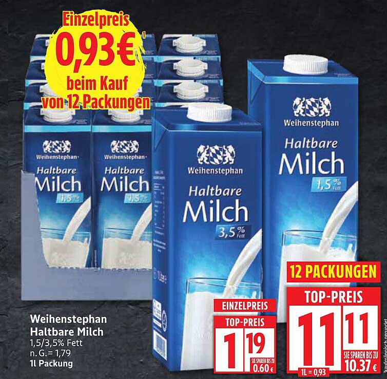 Weihenstephan Haltbare Milch 1,5/3,5% Fett - 12 Packungen