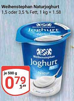 Weihenstephan Naturjoghurt, 1,5 oder 3,5 % Fett, 500 g