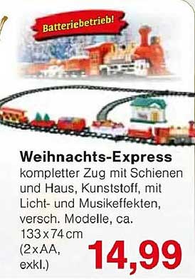 Weihnachts-Express - Komplettes Set mit Schienen und Haus