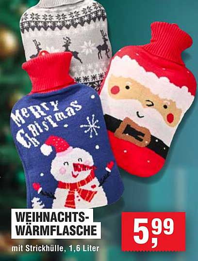 WEIHNACHTS-WÄRMFLASCHE mit Strickhülle, 1,6 Liter