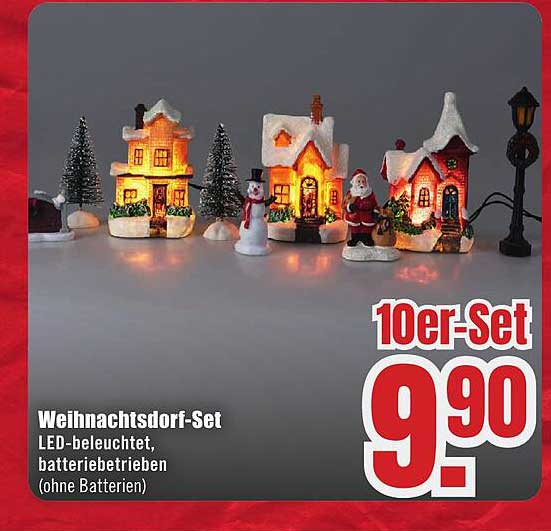 Weihnachtsdorf-Set 10er-Set, LED-beleuchtet, batteriebetrieben (ohne Batterien)