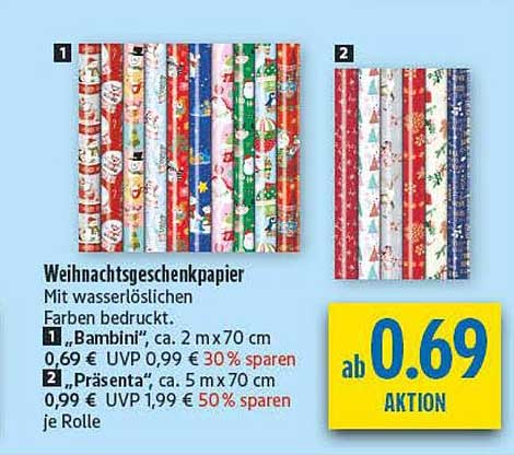 Weihnachtsgeschenkpapier "Bambini" und "Präsentä"