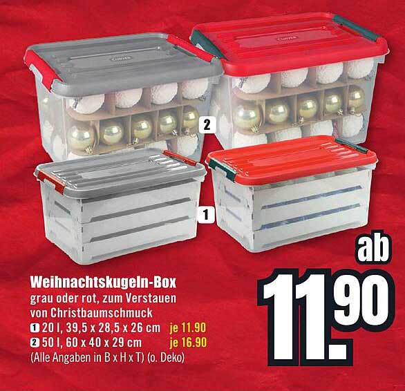 Weihnachtskugeln-Box grau oder rot, zum Verstauen von Christbaumschmuck