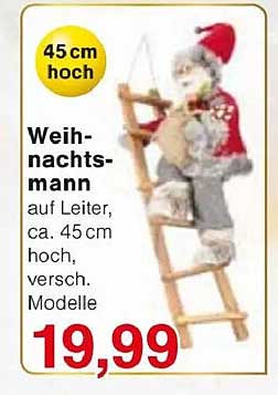 Weihnachtsmann auf Leiter, ca. 45 cm hoch