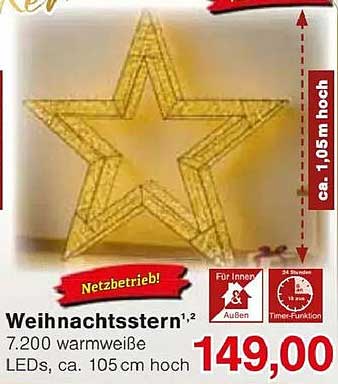 Weihnachtsstern mit 7.200 warmweißen LEDs, ca. 105 cm hoch