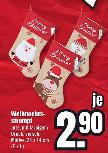 Weihnachtsstrumpf - Jute, mit farbigem Druck, versch. Motive