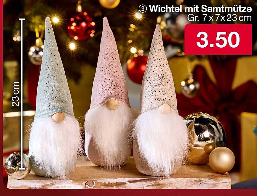 Wichtel mit Samtmütze Gr. 7 x 7 x 23 cm