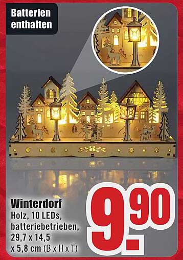 Winterdorf - Holz, 10 LEDs, batteriebetrieben, 29,7 x 14,5 x 5,8 cm (B x H x T)