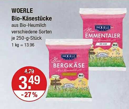 WOERLE Bio-Käsestücke aus Bio-Heumilch, 250 g