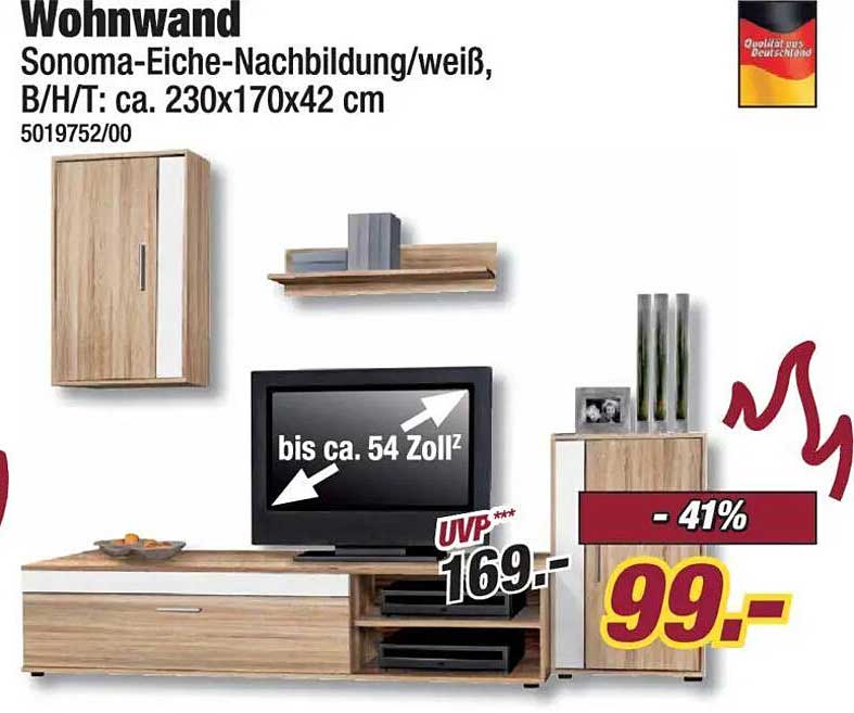 Wohnwand Sonoma-Eiche-Nachbildung/weiß