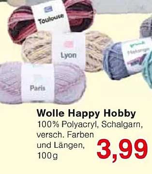 Wolle Happy Hobby – 100% Polyacryl, Schalgarne in verschiedenen Farben und Längen, 100 g