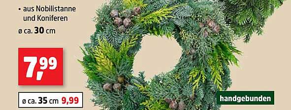 Wunderschöner Adventskranz aus Nobilistanne und Koniferen ca. 30 cm