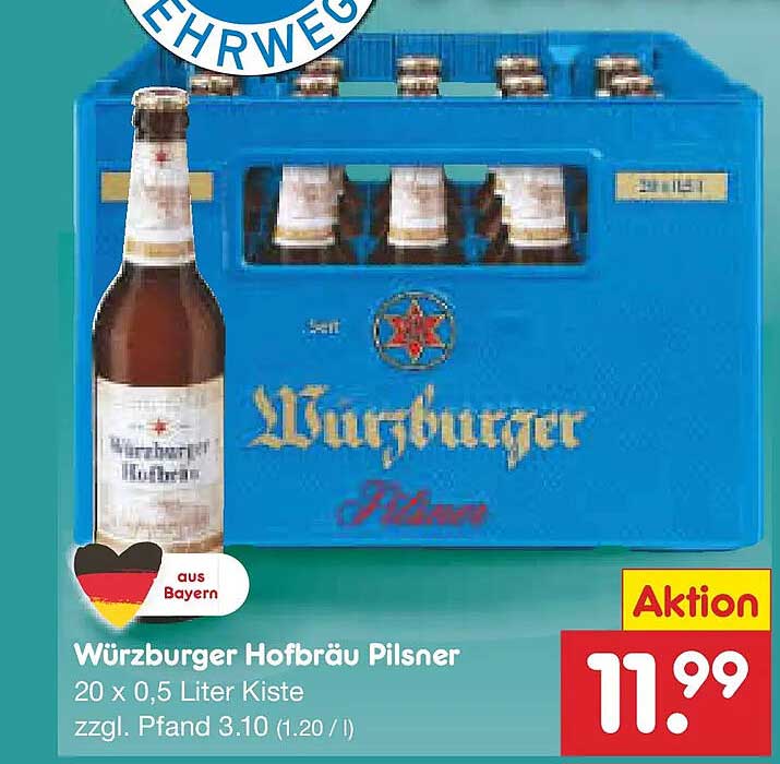 Würzburger Hofbräu Pilsner 20 x 0,5 Liter Kiste