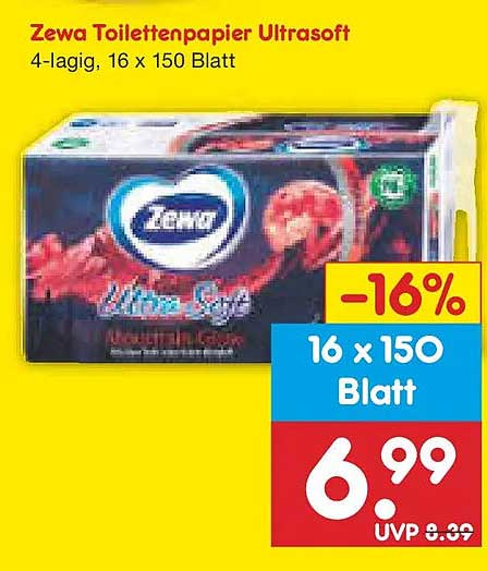 Zewa Toilettenpapier Ultrasoft 4-lagig, 16 x 150 Blatt